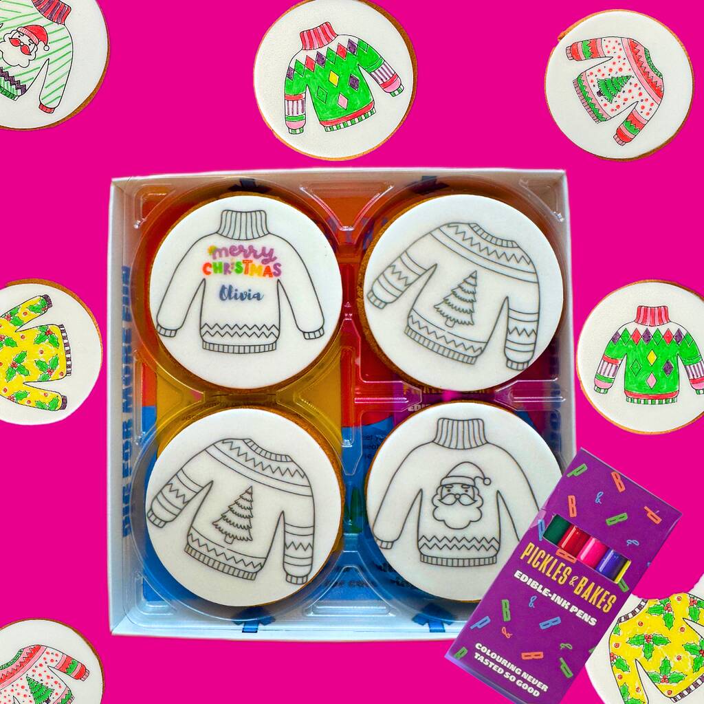 Personalised Christmas Jumper Colour Me Biscuit Set, 1 of 5