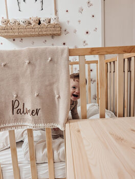 Personalised Knitted Baby Blanket In Natural Bobble, 4 of 7