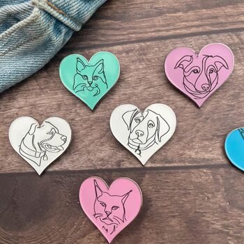 Custom Pet Portrait Enamel Pin, Engraved Line Art, 2 of 7