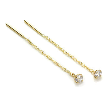 9ct Solid Gold Clear Cz Pull Through Threader Earrings, 2 of 3