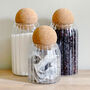 Cork Ball Ribbed Glass Storage Jar With Personalised Waterproof Label, thumbnail 9 of 10