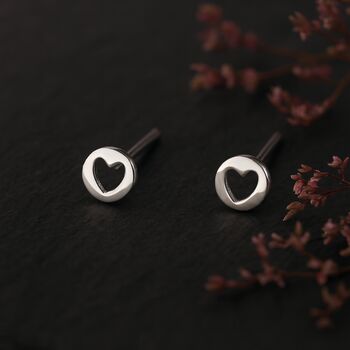 Sterling Silver Cut Out Heart Stud Earrings, 2 of 7