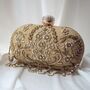 Rameesha Golden Beige Silk Embroidered Oval Clutch Bag, thumbnail 2 of 3