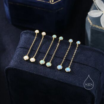Double Blue Opal Dangle Chain Stud Earrings, 7 of 11