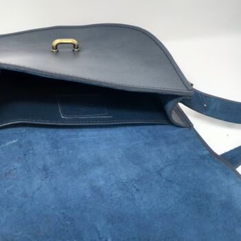 Leather Saddle Bag Loop Closure Crossbody Sam In Navy Blue, 4 of 8