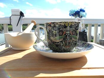 Large Cup And Saucer In William Morris Black Strawberry Thief Design, 4 of 12