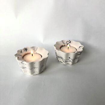 White Monochrome Marble Flower Candle Holder, 3 of 5