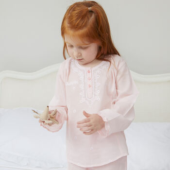 Personalised Embroidered Soft Pink Cotton Girl's Pyjamas, 2 of 4