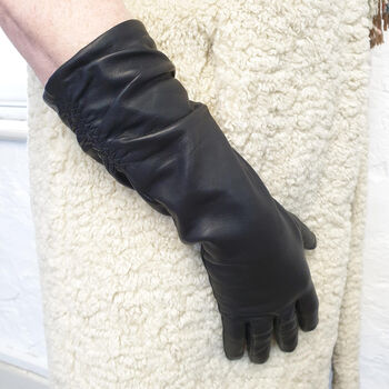 Audrey. Women's Ruched Long Leather Gloves, 6 of 12