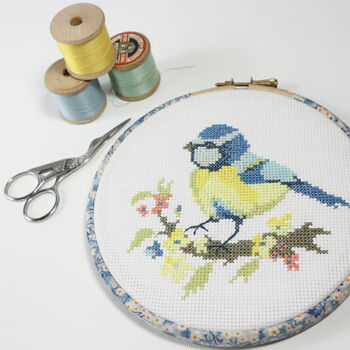 Blue Tit And Blossom Cross Stitch Wall Hanging Kit, 9 of 12