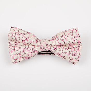 Mens Pink And White Floral Print Bow Tie, 2 of 6