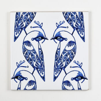 Lovebirds Tile Blue And White, 9 of 11