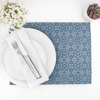 Blue Liberty Flower Canvas Fabric Placemat Set, 3 of 11