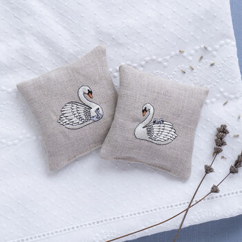 Embroidered Swan Lavender Sachets Set Of Two, 4 of 5