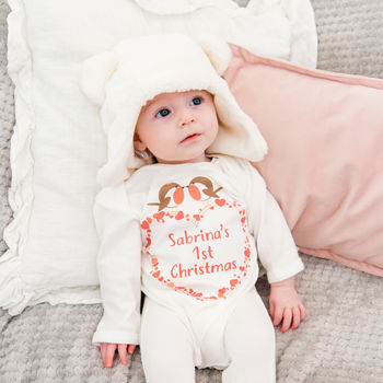 Personalised Heart Baby First Christmas Babygrow, 3 of 9