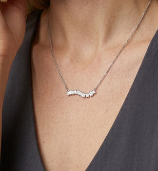 Nami 925 Sterling Silver Plated Cz Stone Wave Necklace, 5 of 6