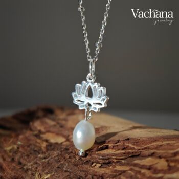 Sterling Silver 925 Lotus And Pearl Pendant Necklace, 2 of 4