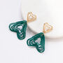 Green Double Heart Wire Coil Drop Earrings, thumbnail 2 of 3