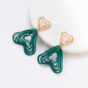 Green Double Heart Wire Coil Drop Earrings, 2 of 3