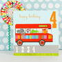 Animals On A Bus 4th Birthday Card, thumbnail 4 of 5
