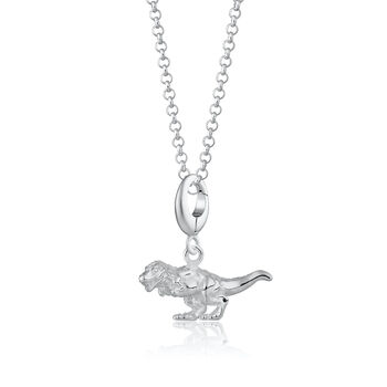 Sterling Silver T Rex Dinosaur Charm Necklace, 2 of 5
