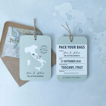 Personalised Destination Wedding Save The Date Map Tag, 3 of 7