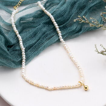 Sterling Silver Pearl Necklace With A Golden Bead, 2 of 4