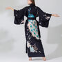 Silk Kimono Dressing Gown Royal Peacock | Black, thumbnail 1 of 10