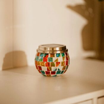 Solar Glass Lantern LED Mosaic Lighting Outdoor Decor, 8 of 12