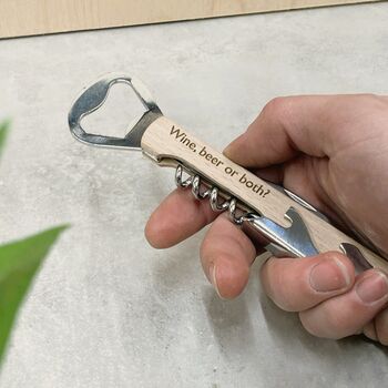 Personalised Wooden Corkscrew And Bottle Opener, 2 of 4
