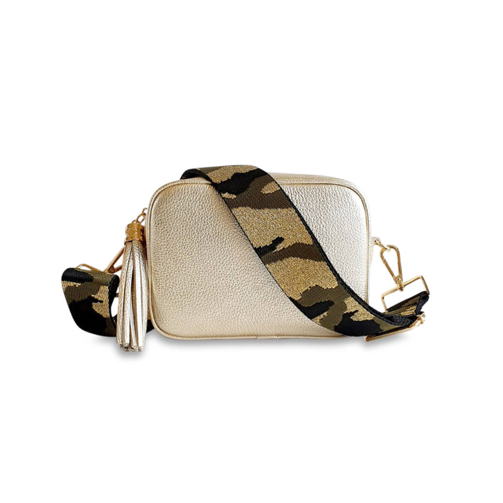 Olive Green Leather Cross-body Bag With Green & Gold Camo -  Israel