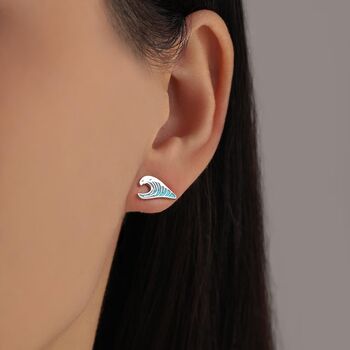 The Great Wave Sterling Silver Enamel Stud Earrings, 3 of 11