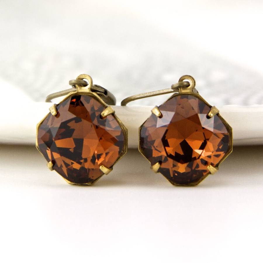 Earrings Made With Swarovski Cushion Crystals By Gaamaa Topaz Earrings Made With Swarovski Cushion Crystals