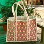 Large Quilted Market Tote Bag With Pink Floral Block Print Design, thumbnail 3 of 7