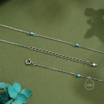 2mm Turquoise Beaded Satellite Chain Necklace In Sterling Silver, 5 of 12