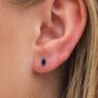 Sterling Silver Emerald Cut Sapphire Blue Stud Earrings, thumbnail 2 of 3