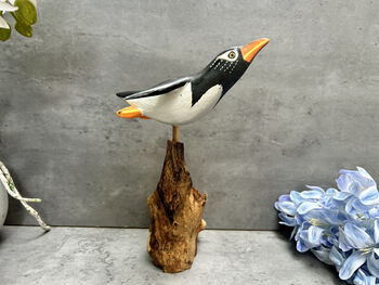 Handmade Wooden Cliff Diving Penguin Sculpture Ornament, 10 of 11