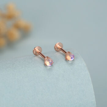 Sterling Silver Moonstone 16 G Flat Back Labret Earrings, 5 of 10