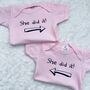 He Did It, She Did It Twin Baby Vests, thumbnail 4 of 9