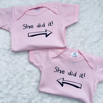 He Did It, She Did It Twin Baby Vests, 4 of 9