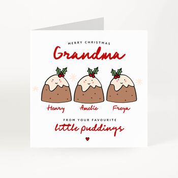 Personalised Christmas Card For Grandma Little Pudding Design, 3 of 7