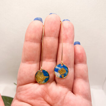 Blue Green And Gold Foil Circle Drop Earrings For Her, 5 of 10