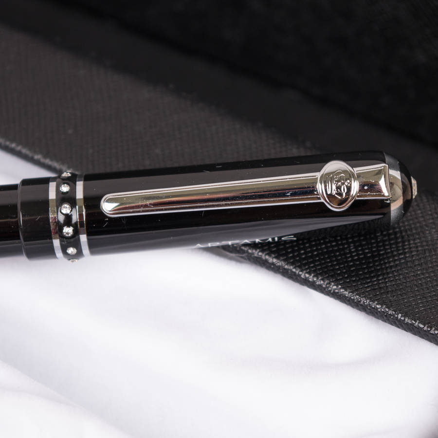 Swarovski Crystal Lucerne Black Ballpoint Pen By Dibor