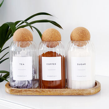 Set Of Three Cork Ball Ribbed Glass Jars, 8 of 11