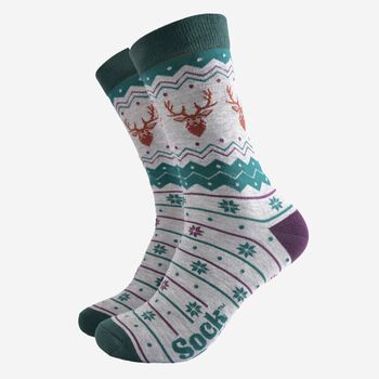 Men's Bamboo Socks Stag Fair Isle Grey, 2 of 5