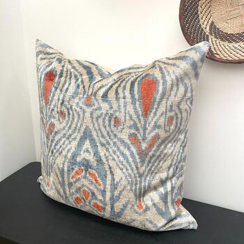Art Deco Inspired Grey And Orange Velvet Cushion, 2 of 2