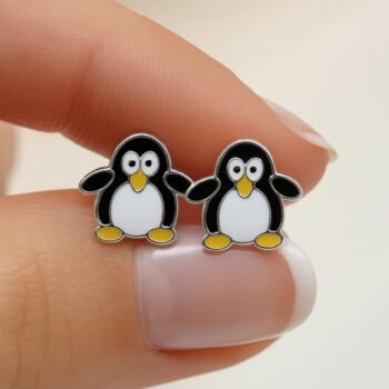 Girls Sterling Silver Penguin Stud Earrings, 3 of 8