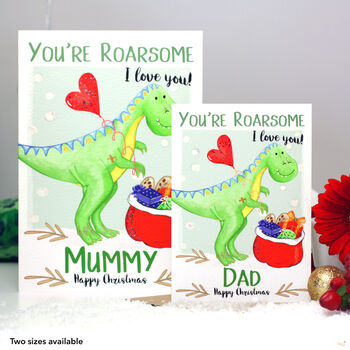 Personalised Mummy Daddy Dinosaur Christmas Card, 8 of 8