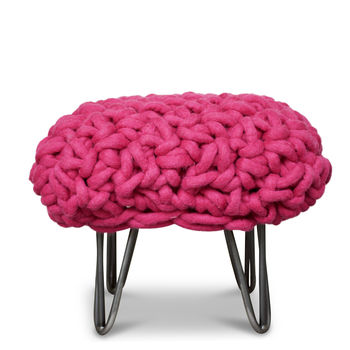 'Helena' Handwoven Wool Footstool With Hairpin Legs, 5 of 10