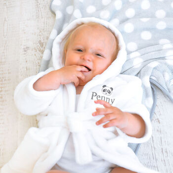Personalised Child's Panda Dressing Gown In White, 3 of 6